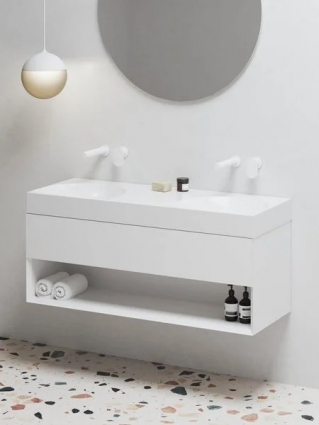 Тумба с раковиной Ravak Lite SD 120 глянцевая белая, раковина Lite XJX01312001 двойная, подвесная