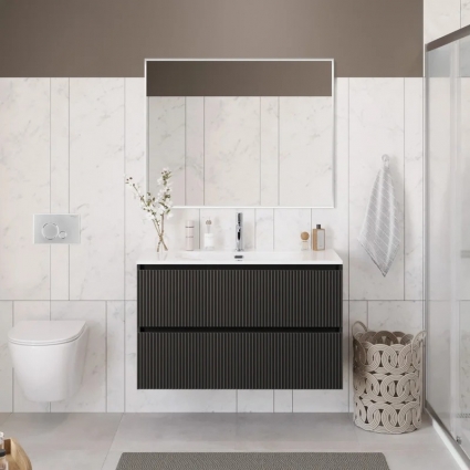 Мебель для ванной комнаты BelBagno Uno 100 подвесная, 2 ящика, матовая темно-серая, с доводчиками