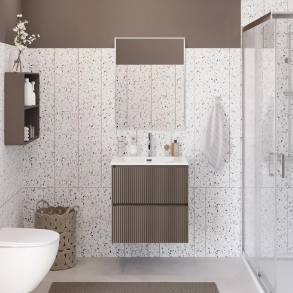Мебель для ванной комнаты BelBagno Uno-mini 70 подвесная, 2 ящика, матовая бежевая, с доводчиками