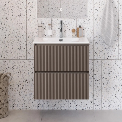 Тумба с раковиной BelBagno Uno-mini 50 подвесная, 2 ящика, матовая бежевая, с доводчиками