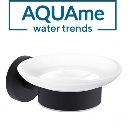 Мыльница AQUAme AQM7211MB настенная, стеклянная, черная, белая, подвесная