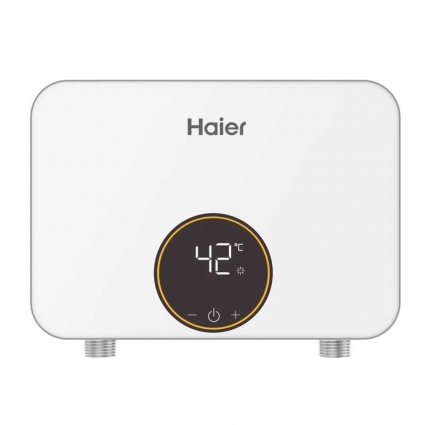 Проточный водонагреватель Haier JET-EI6 электрический, настенный, вертикальный, сухой ТЭН, белый, с защитой от перегрева