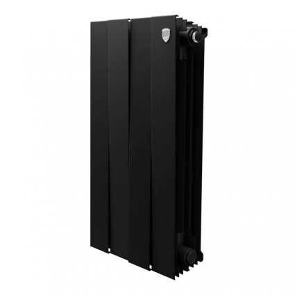 Радиатор биметаллический секционный Royal Thermo PianoForte 500 4 секции, дизайнерский, боковое проходное подключение, черный, на площадь 9 кв.м.