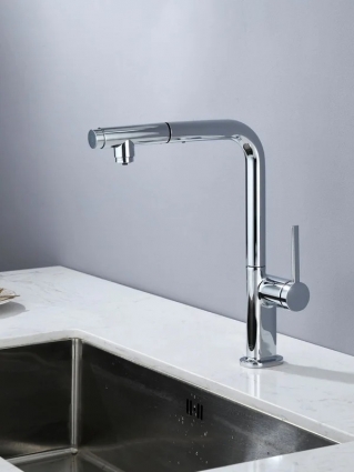 Смеситель для кухни AQUAme Cucina с выдвижным изливом AQM9903CR, однорычажный, хром