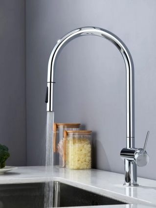 Смеситель для кухни AQUAme Cucina с выдвижным изливом AQM9901CR, однорычажный, хром