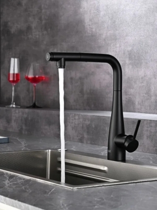Смеситель для кухни AQUAme Cucina с выдвижным изливом AQM9902MB, однорычажный, черный