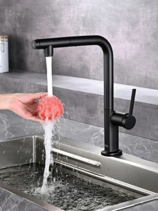 Смеситель для кухни AQUAme Cucina с выдвижным изливом AQM9903MB, однорычажный, черный