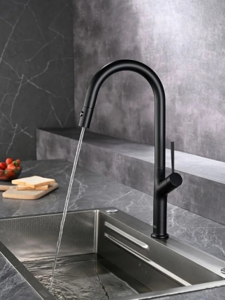 Смеситель для кухни AQUAme Cucina с выдвижным изливом AQM9905MB, однорычажный, черный