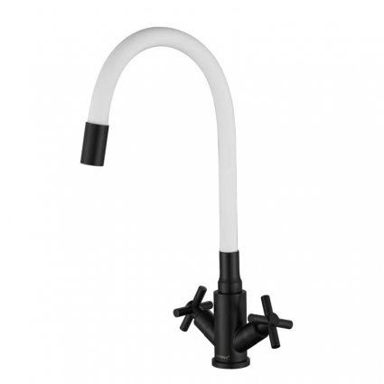 Смеситель для кухни Fmark FS8442H-02 с гибким изливом, черный, двухвентильный
