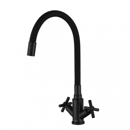 Смеситель для кухни Fmark FS8442H-01 с гибким изливом, черный, двухвентильный