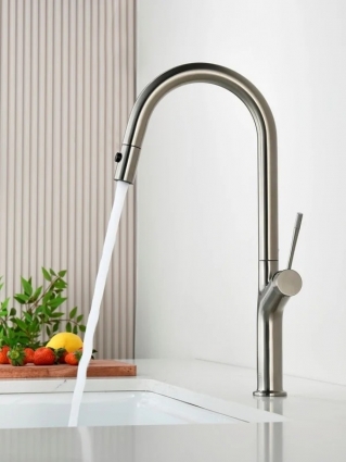Смеситель для кухни AQUAme Cucina с выдвижным изливом AQM9905BN, однорычажный, серый