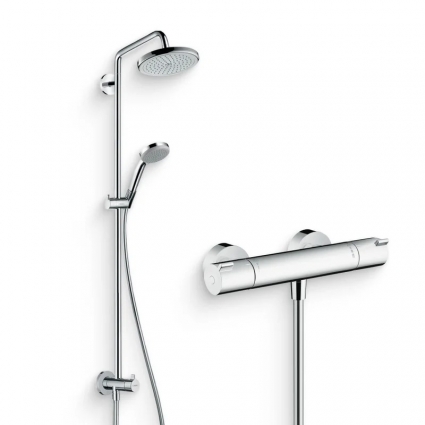 Душевой комплект Термостат Hansgrohe Ecostat 1001 CL ВМ 13211000, для душа + Стойка Croma 220 Showerpipe Reno 27224000, хром, штанга 6.8 см