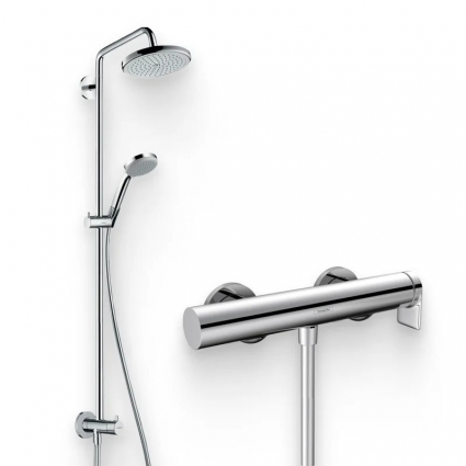 Душевой комплект Смеситель для душа Hansgrohe Vivenis 75620000, хром + Стойка Croma 220 Showerpipe Reno 27224000, штанга 7.1 см