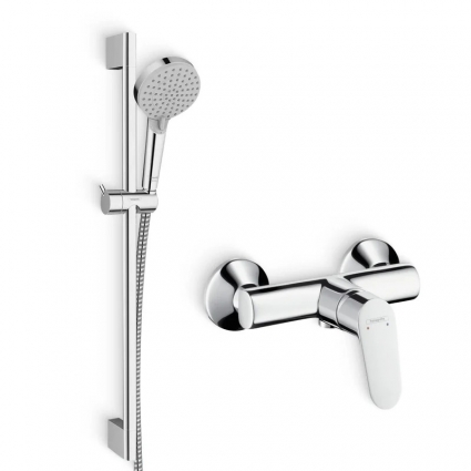 Душевой комплект Смеситель для душа Hansgrohe Focus E2 + Гарнитур Vernis Blend 26275000, хром, штанга 11.8 см