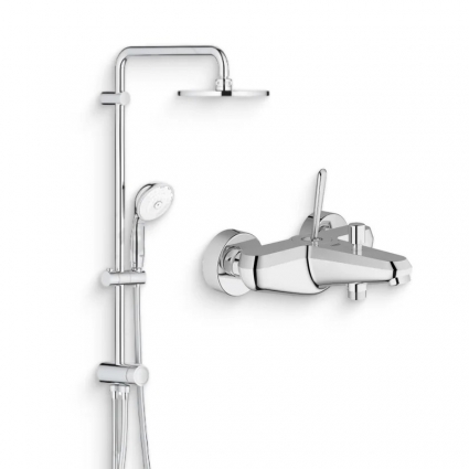 Душевой комплект Смеситель Grohe Eurodisc Joy 23431000 + Стойка New Tempesta Rustic 27399002 хром