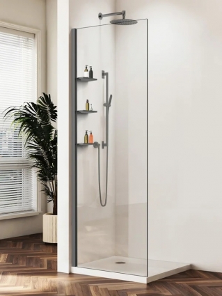 Душевая перегородка Vincea Walk-in WS VSW-1HWS900CLGM 90 см, профиль вороненая сталь, стекло прозрачное в современном стиле