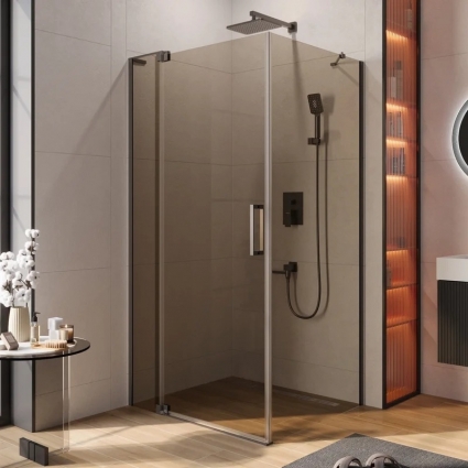 Душевой уголок Cezares Slider AH 1 90-90/100 BR GM профиль оружейная сталь, стекло бронза, прямоугольный, двери распашные