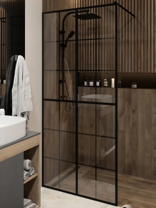 Душевая перегородка Teymi Helmi T00301 90x200 см, профиль черный матовый, стекло прозрачное в современном стиле