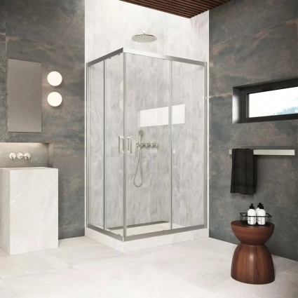 Душевой уголок Vegas Glass ZA-F Protec 110*85 04 01 профиль никель, стекло прозрачное, прямоугольный, двери раздвижные