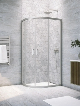 Душевой уголок Vegas Glass ZS Novo h2000 100 07 01 профиль матовый хром, стекло прозрачное, четверть круга, двери раздвижные