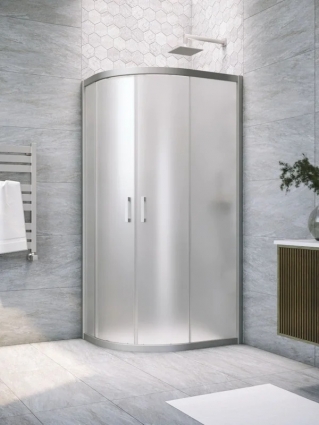 Душевой уголок Vegas Glass ZS-F Novo h2000 100*80 07 10 профиль матовый хром, стекло сатин, четверть круга, двери раздвижные