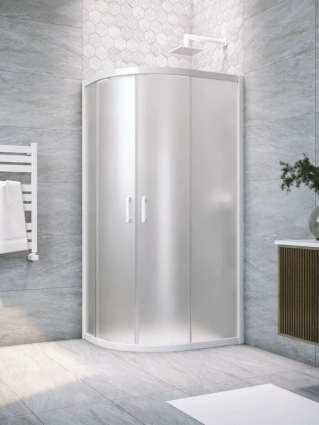 Душевой уголок Vegas Glass ZS-F Novo h2000 120*80 01 10 профиль глянцевый белый, стекло сатин, четверть круга, двери раздвижные