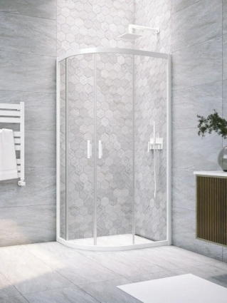 Душевой уголок Vegas Glass ZS-F Novo h2000 100*80 01 01 профиль глянцевый белый, стекло прозрачное, четверть круга, двери раздвижные
