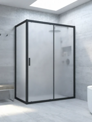 Душевой уголок Vegas Glass ZP+ZPV Novo h2000 140*100 02М 10 профиль матовый черный, стекло сатин, прямоугольный, двери раздвижные