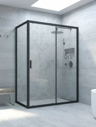 Душевой уголок Vegas Glass ZP+ZPV Novo h2000 140*100 02М 01 профиль матовый черный, стекло прозрачное, прямоугольный, двери раздвижные