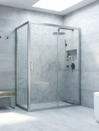 Душевой уголок Vegas Glass ZP+ZPV Novo h2000 140*100 07 01 профиль матовый хром, стекло прозрачное, прямоугольный, двери раздвижные