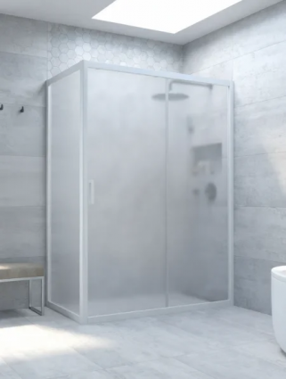 Душевой уголок Vegas Glass ZP+ZPV Novo h2000 140*100 01 10 профиль глянцевый белый, стекло сатин, прямоугольный, двери раздвижные