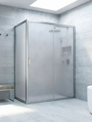 Душевой уголок Vegas Glass ZP+ZPV Novo h2000 140*80 07 10 профиль матовый хром, стекло сатин, прямоугольный, двери раздвижные