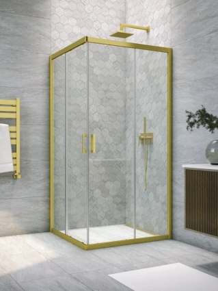 Душевой уголок Vegas Glass Za Novo h2000 120 03 01 профиль матовое золото, стекло прозрачное, квадратный, двери раздвижные