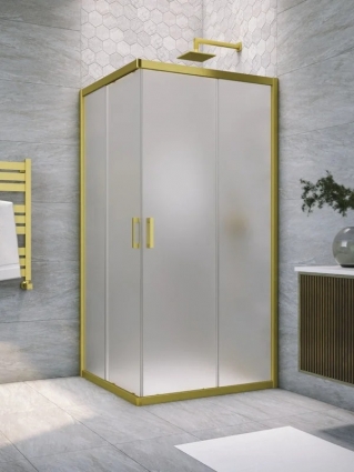 Душевой уголок Vegas Glass Za Novo h2000 110 03 10 профиль матовое золото, стекло сатин, квадратный, двери раздвижные