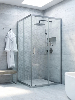 Душевой уголок Vegas Glass Za Novo h2000 120 07 01 профиль матовый хром, стекло прозрачное, квадратный, двери раздвижные