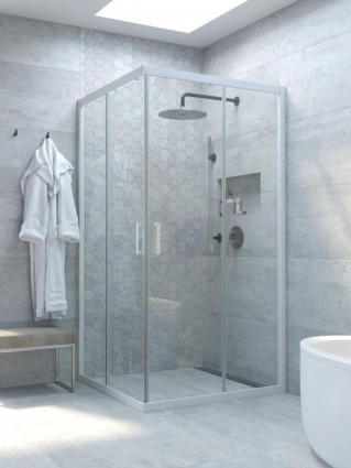 Душевой уголок Vegas Glass Za Novo h2000 120 01 01 профиль глянцевый белый, стекло прозрачное, квадратный, двери раздвижные