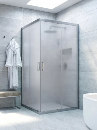 Душевой уголок Vegas Glass Za Novo h2000 110 07 10 профиль матовый хром, стекло сатин, квадратный, двери раздвижные