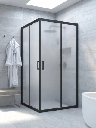 Душевой уголок Vegas Glass Za Novo h2000 100 02М 10 профиль матовый черный, стекло сатин, квадратный, двери раздвижные