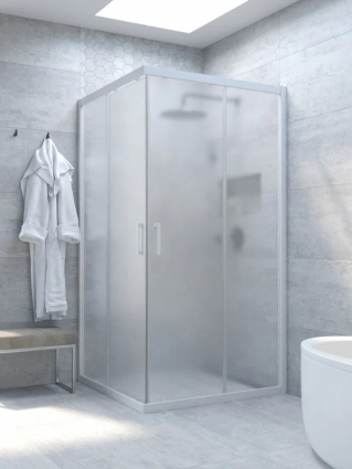 Душевой уголок Vegas Glass Za Novo h2000 90 01 10 профиль глянцевый белый, стекло сатин, квадратный, двери раздвижные