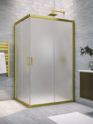 Душевой уголок Vegas Glass ZA-F Novo h2000 90*85 03 10 профиль матовое золото, стекло сатин, прямоугольный, двери раздвижные