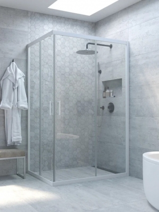 Душевой уголок Vegas Glass ZA-F Novo h2000 120*110 01 01 профиль глянцевый белый, стекло прозрачное, прямоугольный, двери раздвижные