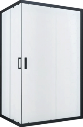 Душевой уголок Vegas Glass ZA-F Novo h2000 120*80 02М 10 профиль матовый черный, стекло сатин, прямоугольный, двери раздвижные