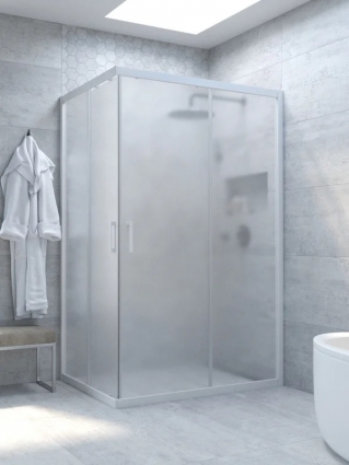 Душевой уголок Vegas Glass ZA-F Novo h2000 110*90 01 10 профиль глянцевый белый, стекло сатин, прямоугольный, двери раздвижные