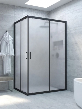 Душевой уголок Vegas Glass ZA-F Novo h2000 100*90 02М 10 профиль матовый черный, стекло сатин, прямоугольный, двери раздвижные