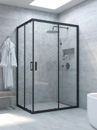 Душевой уголок Vegas Glass ZA-F Novo h2000 90*80 02М 01 профиль матовый черный, стекло прозрачное, прямоугольный, двери раздвижные