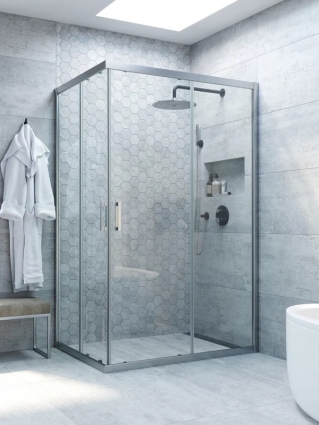 Душевой уголок Vegas Glass ZA-F Novo h2000 100*80 07 01 профиль матовый хром, стекло прозрачное, прямоугольный, двери раздвижные