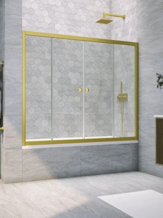 Шторка на ванну Vegas Glass Z2V Novo 150 03 01 профиль матовое золото, стекло прозрачное в современном стиле