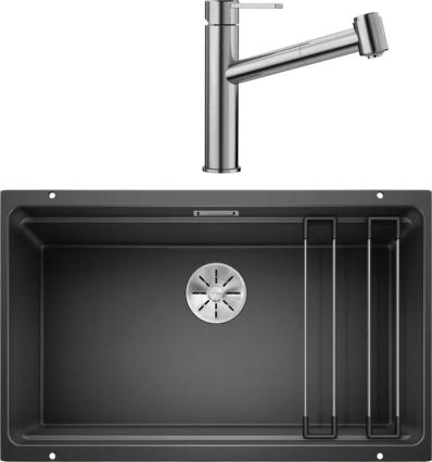 Комплект Мойка Blanco Etagon 700-U, антрацит + Смеситель Ambis-S 523119, матовая, прямоугольная