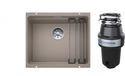 Комплект Мойка Blanco Etagon 500-U, серый беж + Измельчитель KUCHENSTERN Muhle, матовая, прямоугольная