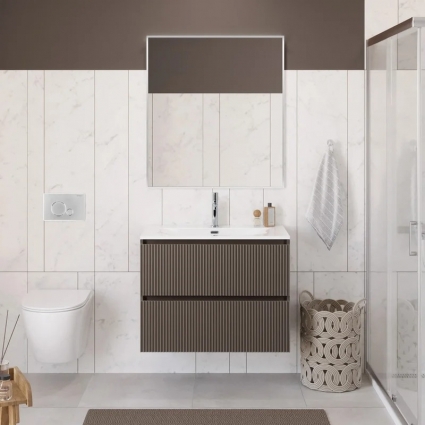 Мебель для ванной комнаты BelBagno Uno-mini 80 подвесная, 2 ящика, матовая бежевая, с доводчиками